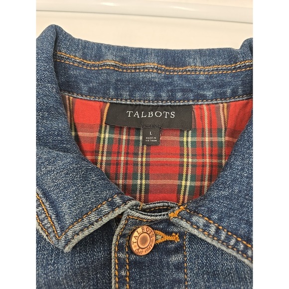 Talbots Tartan Lined Jean Jacket Judy Wash L Preppy Quiet Luxury Coastal - Picture 5 of 12